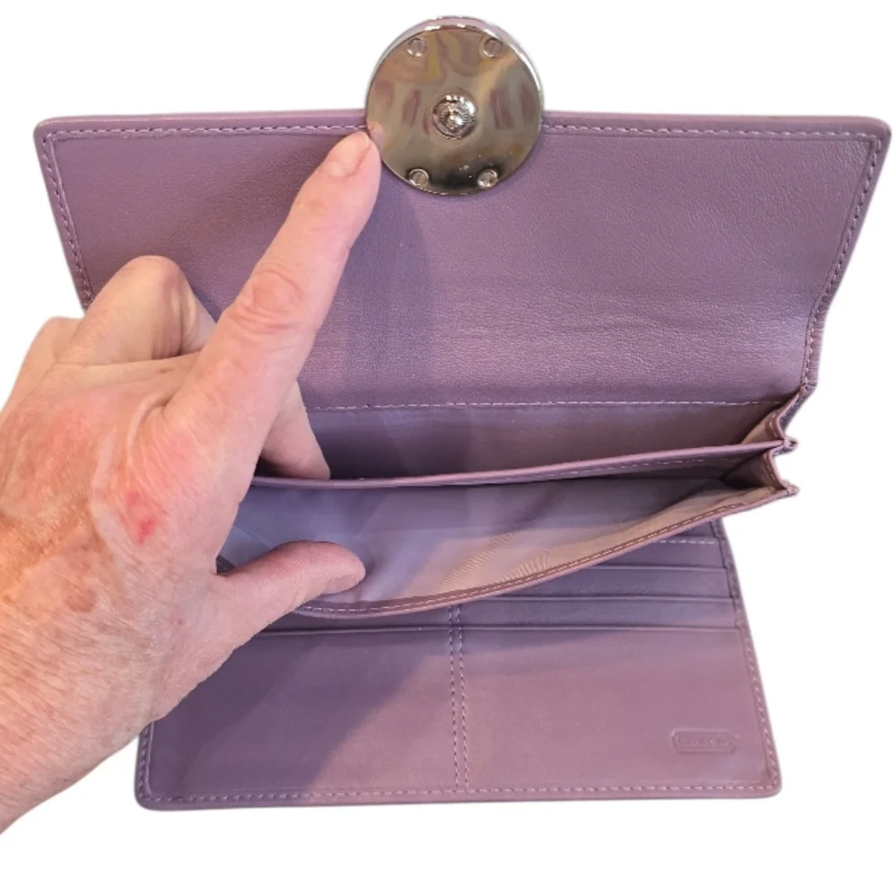 Coach Alexandra Signature Lavender Purple Sateen Trifold Wallet - Picture 6 of 11